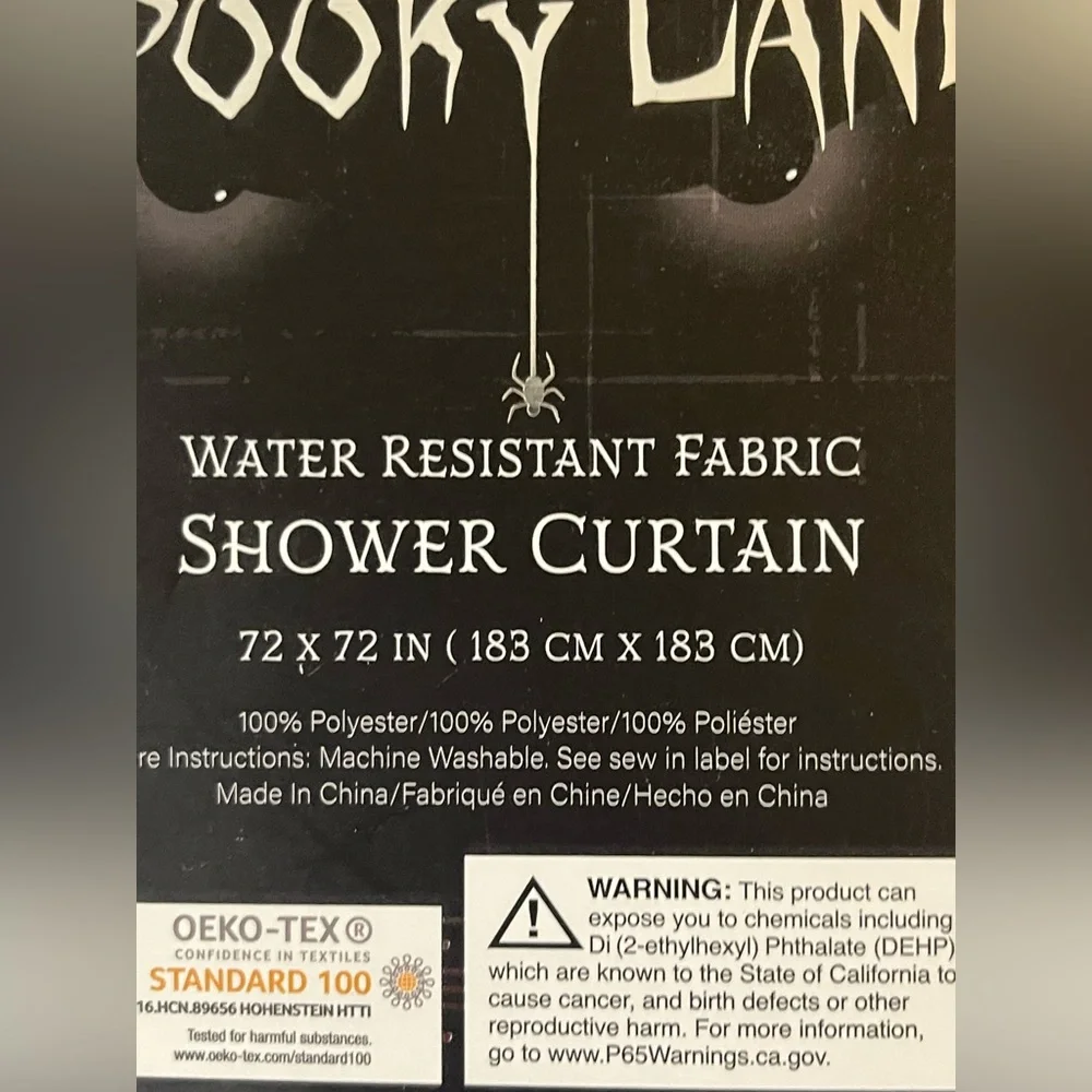 Spooky Lane Goth HalloweenThemed Black and White Shower Curtain, NWT